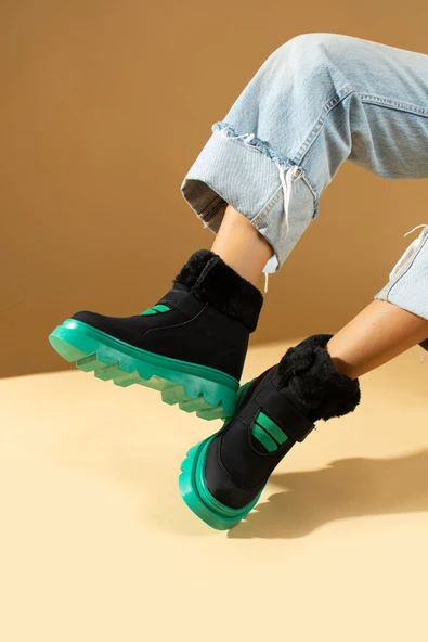 Pembe Potin Kaymaz Kalın Taban İçi Kürklü Cırtlı Çocuk Bot 011-09-23 - 7