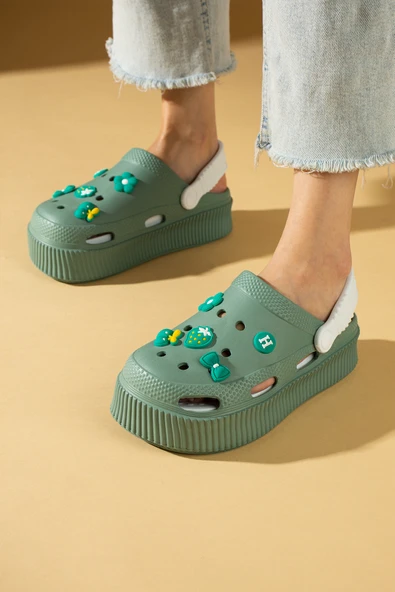 Pembe Potin Yüksek Taban Jibbitzli Eva Comfort Kadın Sandalet DNZ224-24 - Resim 4