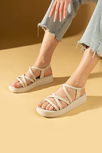 Pembe Potin Yumuşak Bantlı Yüksek Taban Kadın Sandalet 72-704-24 - 7