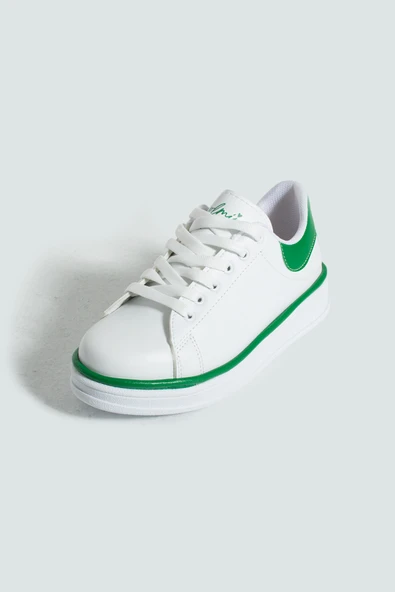 Pembe Potin Rahat Taban Renk Şeritli Bağcıklı Kadın Sneaker 001-340-24BYeşil - 5