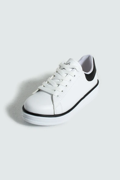 Pembe Potin Rahat Taban Renk Şeritli Bağcıklı Kadın Sneaker 001-340-24BSiyah - 5