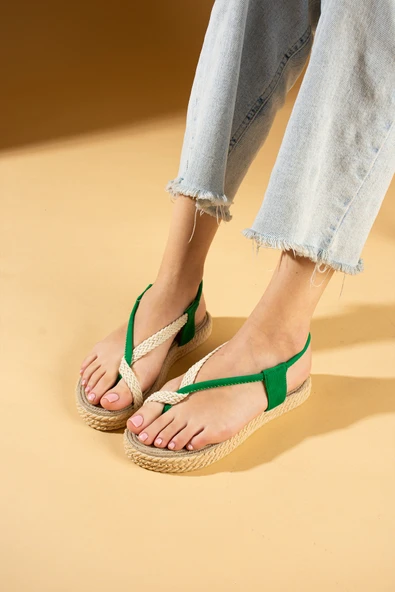 Pembe Potin Comfort Hasır Taban Parmak Arası Kadın Sandalet 68-104-24 - 5