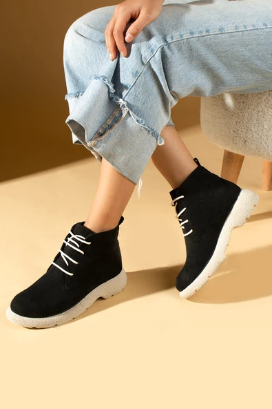 Pembe Potin Termo Taban Sıcak Astar Bağcıklı Kadın Bot 60-1015-23Süet ürün görseli