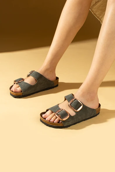 Pembe Potin Rahat Taban Çift Roz Tokalı Kadın Terlik 65-81-24ÇT - Resim 5