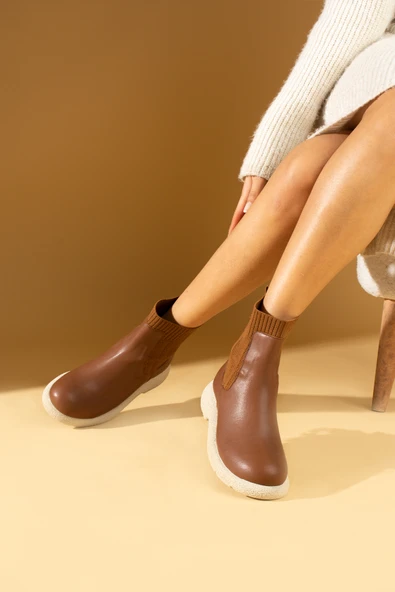 Pembe Potin Termo Taban Sıcak Astar Triko Detaylı Kadın Bot 60-1017-23 - Resim 6