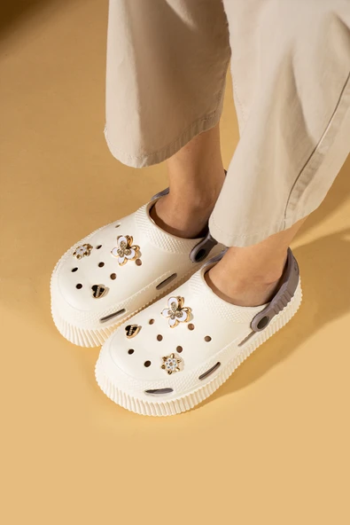 Pembe Potin Yüksek Taban Altın Tokalı Eva Comfort Kadın Sandalet DNZ225-KremVizon - 3