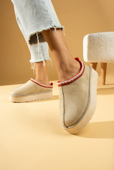 Pembe Potin Kalın Taban İçi Kürklü Kadın Ev Terliği 007-2000-23SüetUgg - 5