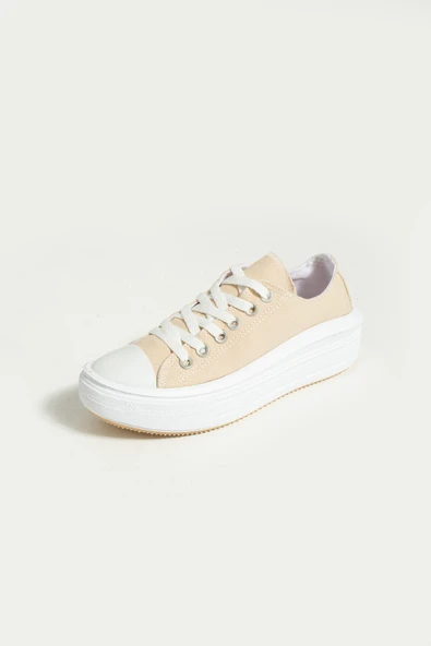 Pembe Potin Bağcıklı Kalın Taban Keten Kadın Sneaker 57-101-23 - 9