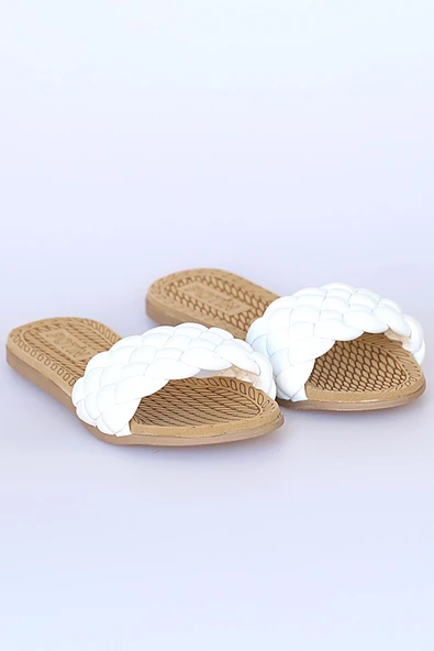 Pembe Potin Örgülü Rahat Taban Moda Kadın Terlik 41-20-22 - Resim 12