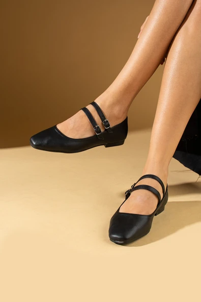 Pembe Potin Küt Burunlu Comfort Taban Çift Tokalı Kadın Babet 64-090-24Cilt - Resim 7