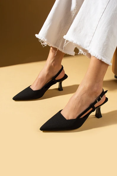 Pembe Potin Sivri Burunlu Bilekten Bantlı Arkası Açık Topuklu Kadın Ayakkabı 71-278-25Saten - Resim 2