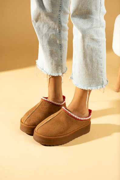 Pembe Potin Kalın Taban İçi Kürklü Kadın Ev Terliği 007-2000-23SüetUgg - 11