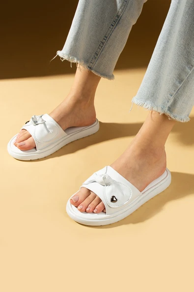 Pembe Potin Fiyonklu Masaj Tabanlı Kalp Detaylı Kadın Terlik 59-80-25 - Resim 6