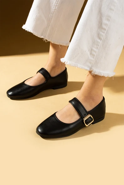 Pembe Potin Bantlı Toka Detaylı Rahat Taban Kadın Babet 57-44-25 - Resim 5