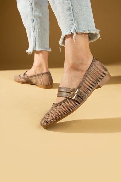 Pembe Potin Fileli Hafif Çift Tokalı Kadın Babet 69-010-24 - Resim 6