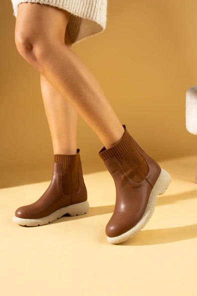 Pembe Potin Termo Taban Sıcak Astar Triko Detaylı Kadın Bot 60-1017-23 - Resim 2