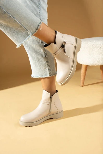 Pembe Potin Toka Detaylı Kauçuk Taban Fermuarlı Kadın Bot & Bootie 59-2003-23Cilt - Resim 3