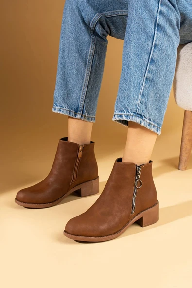 Pembe Potin Rahat Kalıp Bilek Boy Fermuarlı Kadın Bot 57-03-23Süet - Resim 11