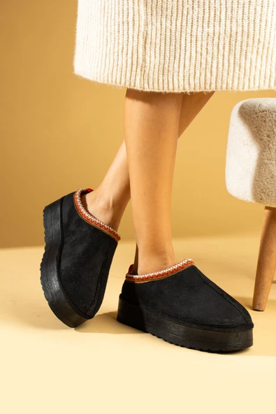 Pembe Potin Kalın Taban İçi Kürklü Kadın Ev Terliği 007-2000-23SüetUgg - 3