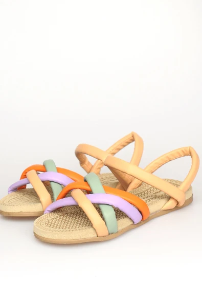 Pembe Potin Çapraz İnce Bant Rahat Taban Kadın Sandalet 41-25-22NutLila - Resim 7