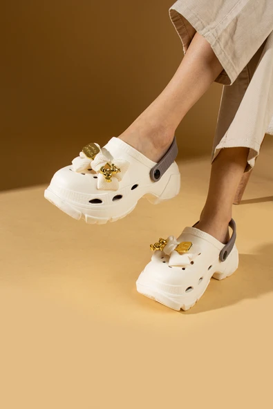 Pembe Potin Yüksek Taban Kurdela Detaylı Eva Comfort Kadın Sandalet DNZ223-24BejVizon - Resim 3