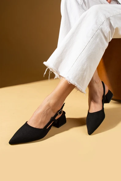Pembe Potin Sivri Burun Saten Kumaş Slingback Kadın Topuklu Ayakkabı 87-151-25Saten - 8