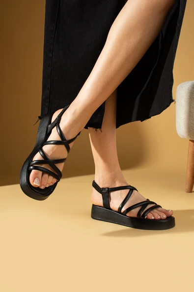 Pembe Potin Yumuşak Bantlı Yüksek Taban Kadın Sandalet 72-704-24 - 2