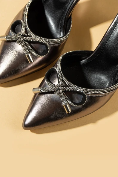 Pembe Potin Taşlı Fiyonk Bilek Bağlama Kadeh Topuklu Kadın Ayakkabı 018-52-24Cilt - Resim 3