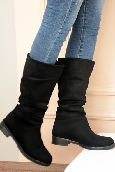 Pembe Potin Rahat Taban Körüklü Moda Kadın Bot A112-20Siyah Süet ürün görseli