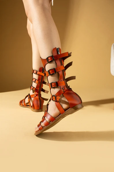 Pembe Potin 4 Tokalı Önü Açık Fermuarlı Rahat Kalıp Gladyo Kadın Sandalet 51-0403-24 - Resim 12