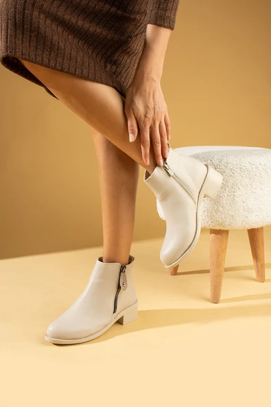 Pembe Potin Rahat Kalıp Bilek Boy Fermuarlı Kadın Bot 57-03-23Cilt - Resim 9