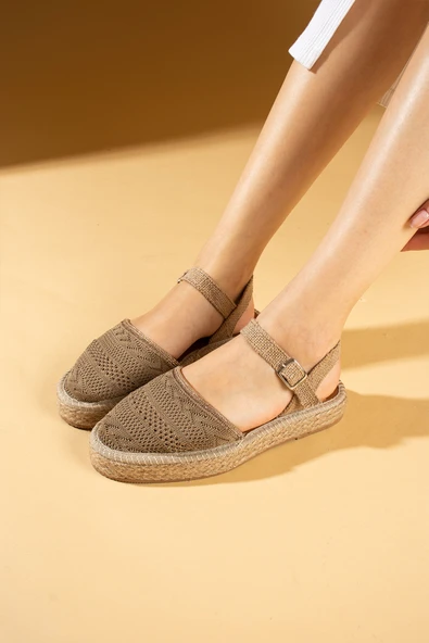 Pembe Potin Tokalı Hasır Desenli Comfort Taban Triko Kadın Sandalet 67-102-24 - Resim 12