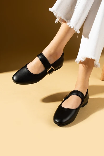 Pembe Potin Bantlı Toka Detaylı Rahat Taban Kadın Babet 57-44-25 - Resim 8