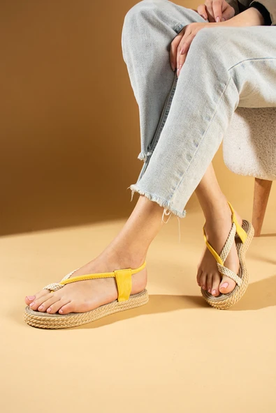 Pembe Potin Comfort Hasır Taban Parmak Arası Kadın Sandalet 68-104-24 - 12