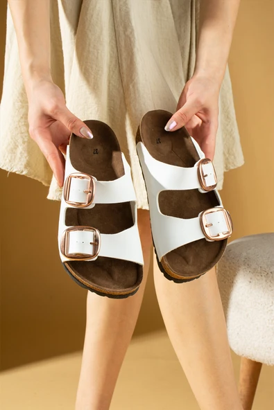 Pembe Potin Rahat Taban Çift Roz Tokalı Kadın Terlik 65-81-24ÇT - Resim 2