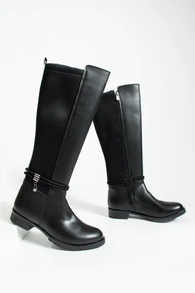 Pembe Potin Taşlı Diz Altı Esneyebilen Kumaşlı Streç Kadın Çizme 59-8893-23 - 7