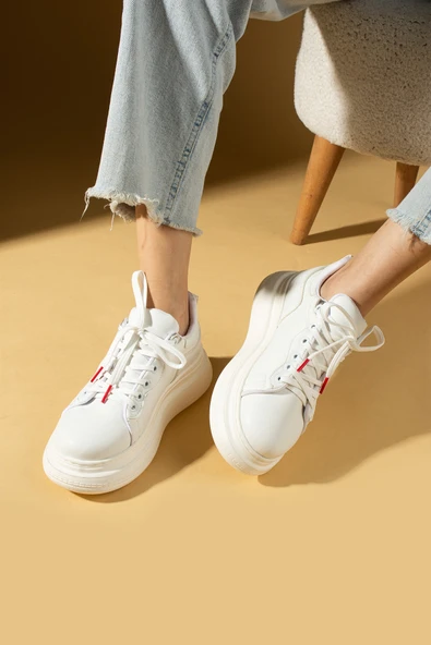 Pembe Potin Yüksek Taban Bağcıklı Comfort Kadın Sneakers 36-1050-25 - 5