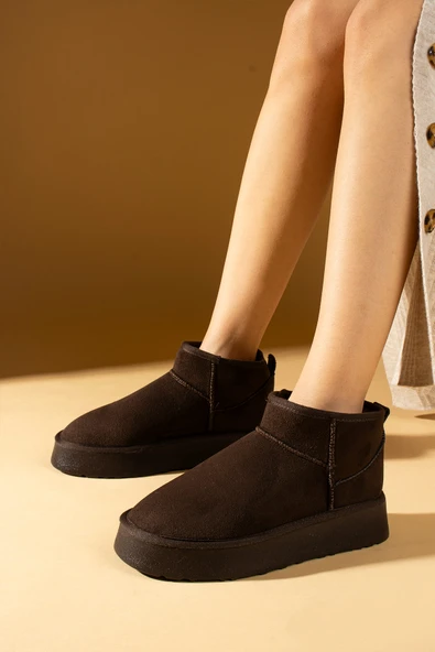 Pembe Potin İçi Yünlü Bilekte Rahat Kalıp Kalın Taban Mini Kadın Bot 007-1999-23Nubuk - Resim 6