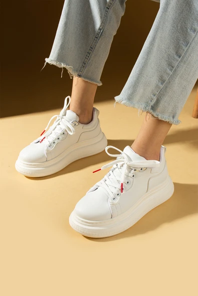 Pembe Potin Yüksek Taban Bağcıklı Comfort Kadın Sneakers 36-1050-25 - 1