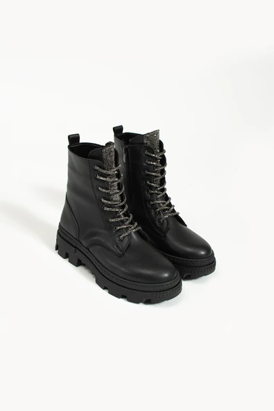 Pembe Potin Taş Detaylı Fermuar & Bağcık Sıcak Astar Kadın Bot 57-274-23 - Resim 8