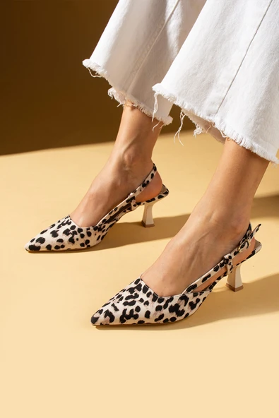 Pembe Potin Sivri Burunlu Bilekten Bantlı Arkası Açık Topuklu Kadın Ayakkabı 71-278-25Saten - Resim 3