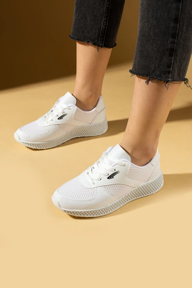 Pembe Potin Fileli Rahat Taban Bağcıklı Comfort Kadın Sneaker 001-1313-25 - 4