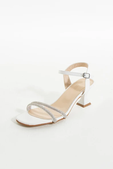 Pembe Potin İnce Bant Taşlı Tokalı Kısa Topuklu Kadın Ayakkabı 018-04-23 - Resim 12