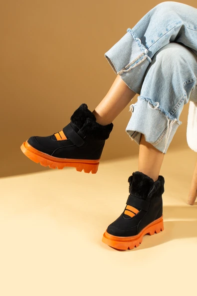 Pembe Potin Kaymaz Kalın Taban İçi Kürklü Cırtlı Çocuk Bot 011-09-23 - 8