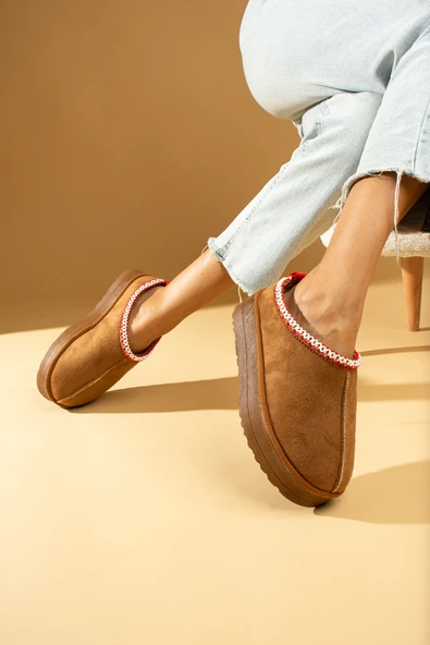 Pembe Potin Kalın Taban İçi Kürklü Kadın Ev Terliği 007-2000-23SüetUgg - 7