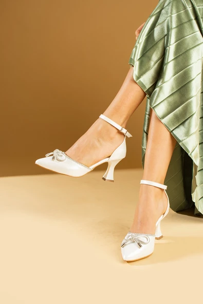 Pembe Potin Taşlı Fiyonk Bilek Bağlama Kadeh Topuklu Kadın Ayakkabı 018-52-24Cilt - Resim 6