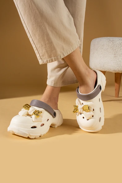 Pembe Potin Yüksek Taban Kurdela Detaylı Eva Comfort Kadın Sandalet DNZ223-24BejVizon - Resim 2