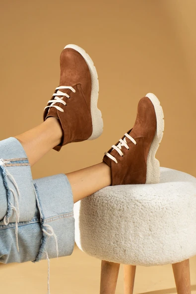 Pembe Potin Termo Taban Sıcak Astar Bağcıklı Kadın Bot 60-1015-23Süet - Resim 2