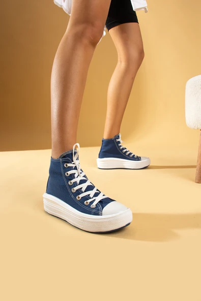 Pembe Potin Bağcıklı Kalın Taban Bilekte Keten Kadın Sneaker 57-103-23Fhn - 11