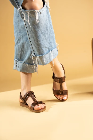 Pembe Potin Rahat Taban Özel Tasarım Kadın Sandalet 51-831-23 - Resim 6